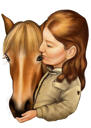 Caricature de personne et de cheval dans un style coloré à partir de photos