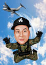 Fallschirm-Personenkarikatur in Ganzkörperfarbe, handgezeichnet vom Foto