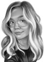 Caricature féminine mignonne de la photo - Dessins de dessin animé de femmes de style numérique noir et blanc