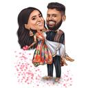 Caricatura de un hombre cargando a una mujer como regalo de San Valentín