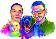 Family with Pets Caricature Print