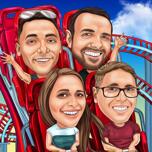 Group Roller Coaster Caricature