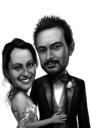 Caricatura de pareja en su aniversario de bodas: estilo blanco y negro
