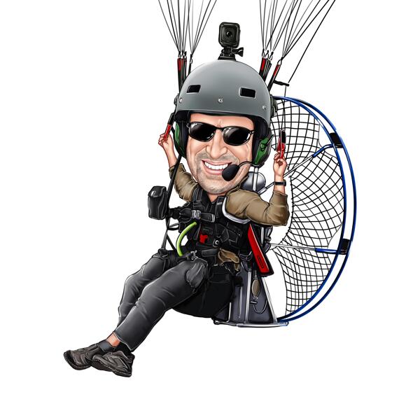 Full Body Parachutist Jumper Karikatuur van Foto's voor Custom Skydiver Gift