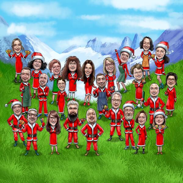 Team Caricature in Santa Outfits – Corporate Christmas Gift