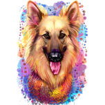 Cute Natural Watercolor Style German Shepherd Dog Portrait from Photos