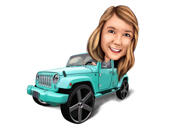 Mand i cabriolet med rekvisitter