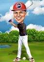 Retrato de caricatura de golfista de cuerpo entero