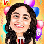 Caricatura coloreada para cumpleaños número 16