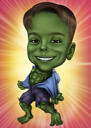 Green Man Superhero Caricature with Background