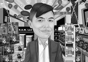 Индивидуальная карикатура торгового представителя на любые товары и услуги в черно-белом цвете