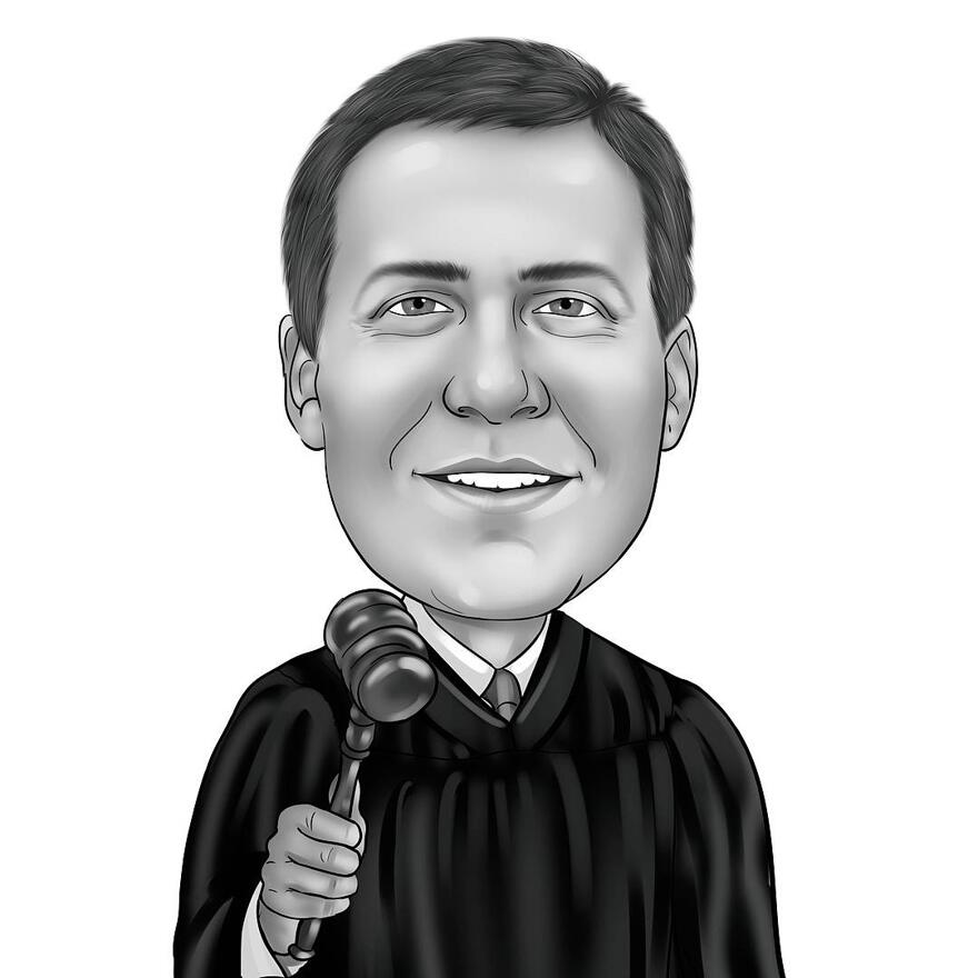 Atemberaubende schwarz-weiße Richter-Karikatur