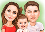 Benutzerdefinierte Familienkarikatur aus Fotos im digitalen Stil