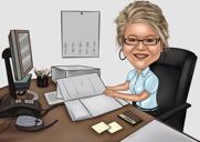 Accountant Cartoonportret in kleurstijl met aangepaste achtergrond van foto