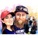 Graphic Hand Drawn Watercolor Couple with Pet Picture with Own Natural Colors