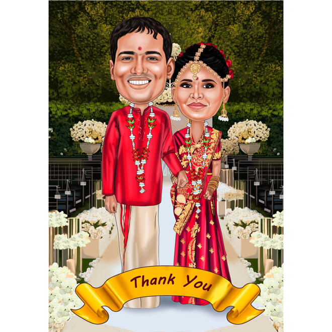 Indian Wedding Caricature Hand-Drawn from Photos