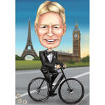 Person in Suit Riding a Bicycle Caricature