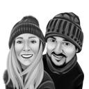Couple Cartoon Portrait in Black and White Drawing Style