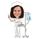 Caricatura di tutto il corpo dell'infermiera con siringa