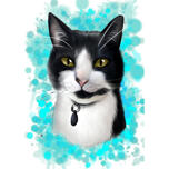 Watercolor Cat Cartoon with Turquoise Background