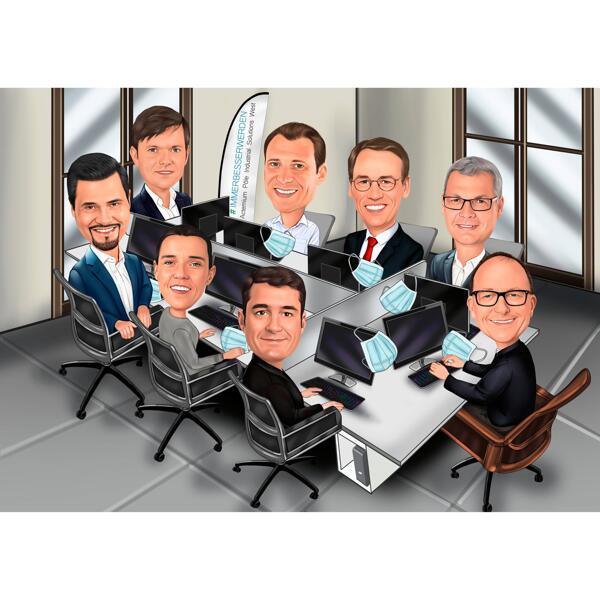 Corporate Group-karikatuur tijdens bijeenkomst