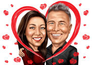 Caricatura de pareja de San Valentín en corazón