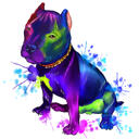 Kraftfull Bull Terrier hundkarikatyrporträtt i helkropps akvarellstil från foton