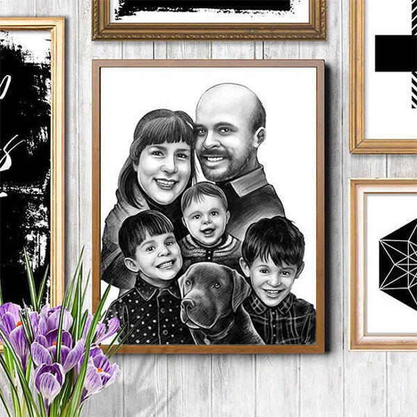 Famiglia con cane cartone animato da foto stampate su poster