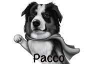 Suņu karikatūras portrets melnbaltā stilā ar pielāgotu fonu no fotoattēliem