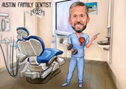 طبيب أسنان مخصص لكامل الجسم بدء تشغيل كاريكاتير كرتون بورتريه بأسلوب ملون