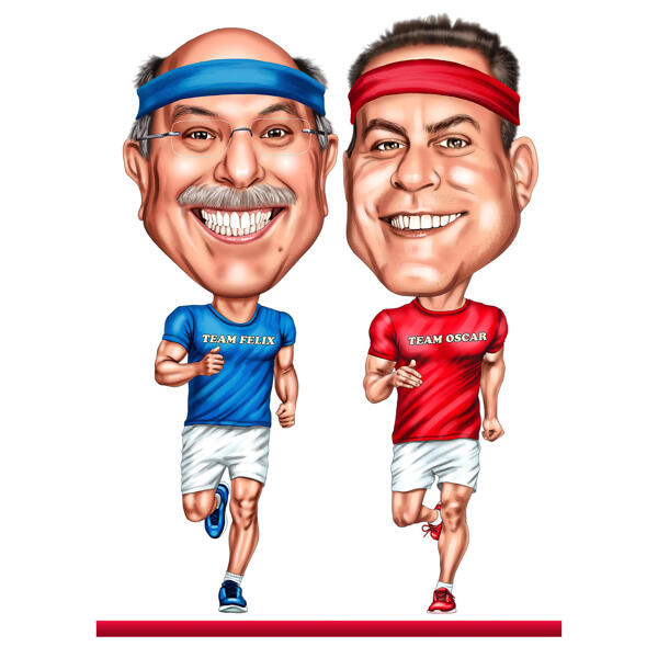 Exaggerated Caricature of Two People Jogging