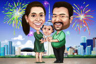 Full Body Group Caricature with Funny High Exaggeration on Custom Background from Photos