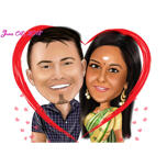 Indian Couple Caricature in Heart Drawn from Photos