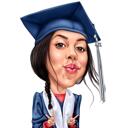 Caricatura de garota graduada com balões