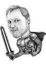 Man with Sword Caricature in Black and White Style
