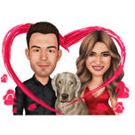 Caricature de couple avec Labrador dans le coeur