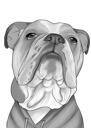 Bulldog tegneserieportræt i sort og hvid stil fra foto