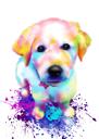 Пастельный акварельный портрет собаки в полный рост из фотографий с фоном
