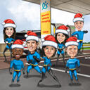 Superheld kerstgroep karikatuurtekening