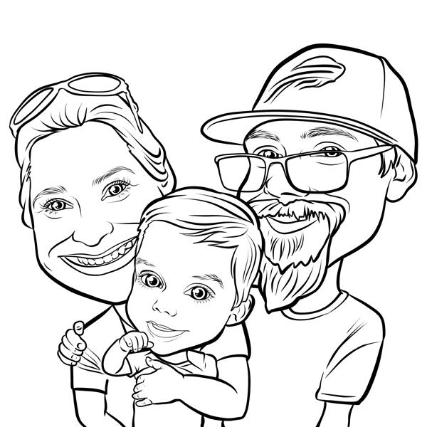 Přehnaná rodinná karikatura ve stylu čáry