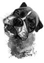 Akvarel Gråskala Boxerportræt fra fotos til Pet Lover Gift