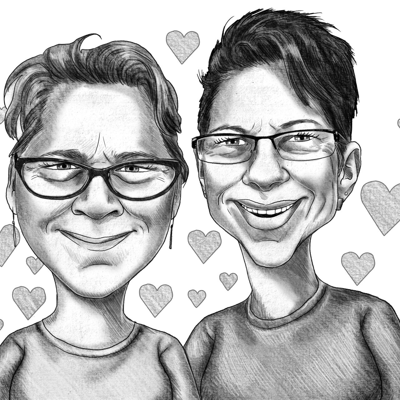 Черно-белая романтическая карикатура гей-пары | Рисованной из фотографий...