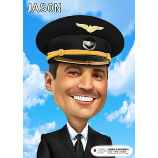 Head and Shoulders Pilot Caricature from Photos on Colored Background
