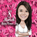 Šťastný den žen – přizpůsobený kreslený portrét v barevném stylu z fotografie