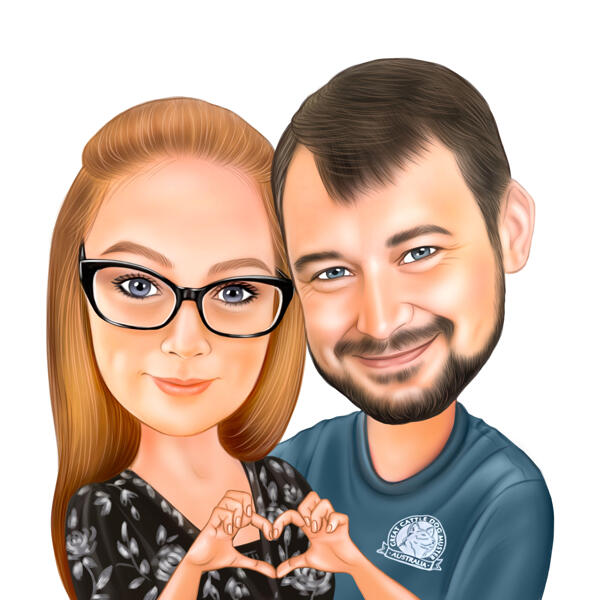 Couple Heart Hands Caricature Gift