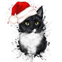 Watercolor Pet Portrait with Santa Hat