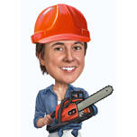 Caricatura de trabajador de construcción con herramienta