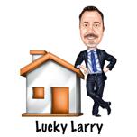 Șablon de desene animate pentru agent imobiliar, sprijinit de casă