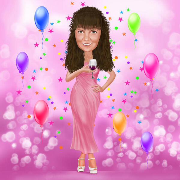Full Body Colored Caricature for Wine Lovers