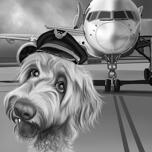 Dog Pilot Cartoon in Black and White Style